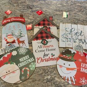 Set of 6 Christmas Hanging Wood Decor